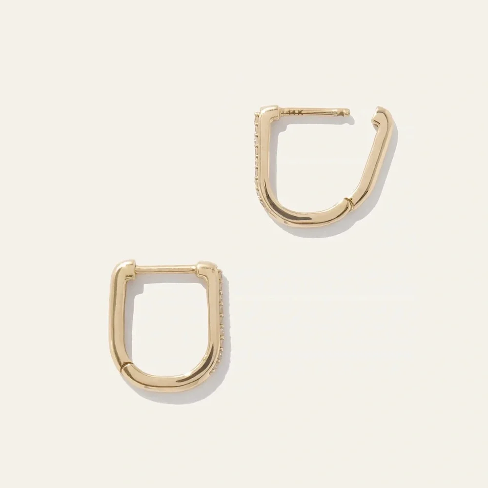 Quince 14K Gold Diamond Pave U Huggie Hoops - Picture 2 of 5